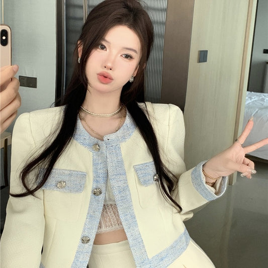 Single Breasted Contrasting Korean Top