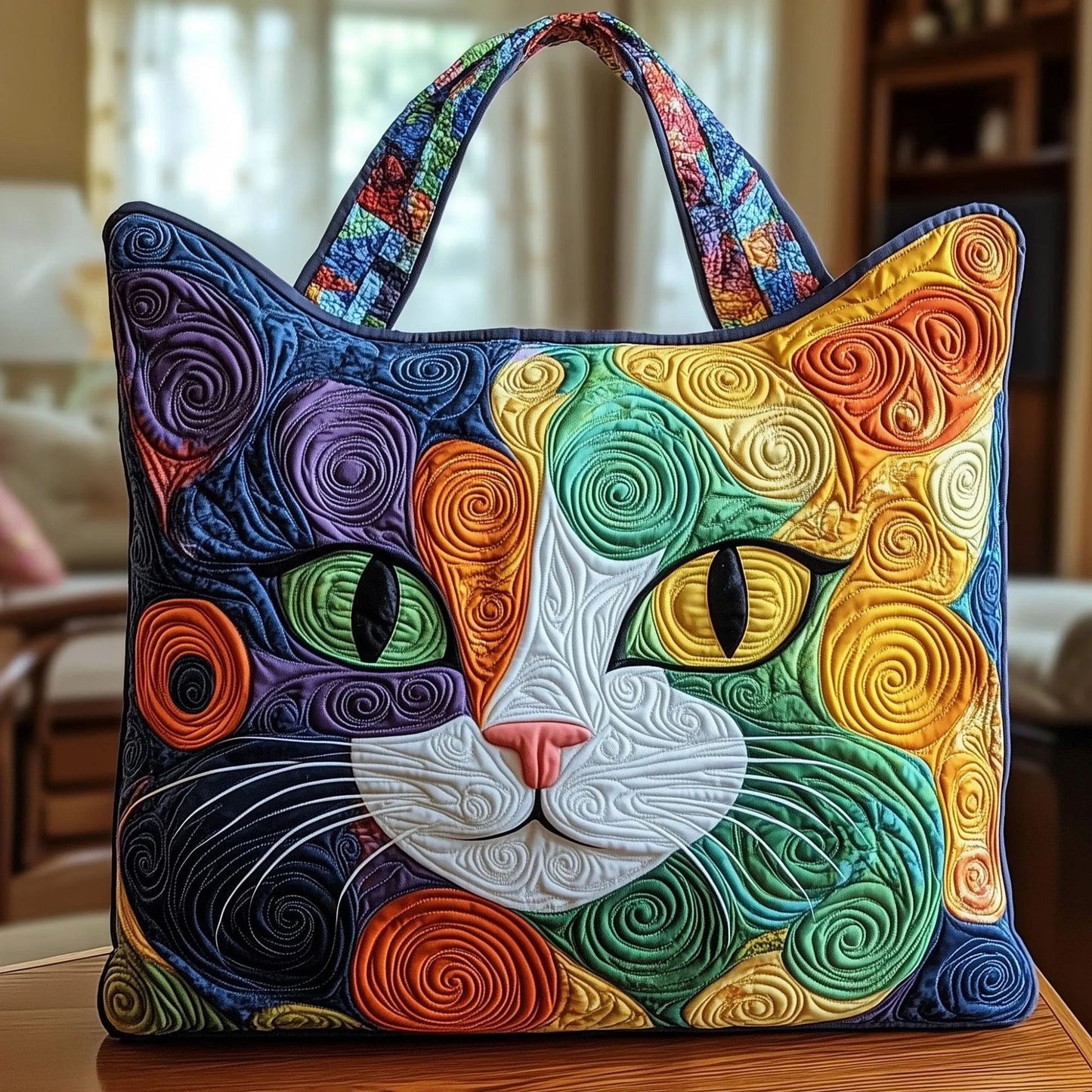 Creative, High-Capacity Tote Bag With Digital Print And Quilted Embroidery
