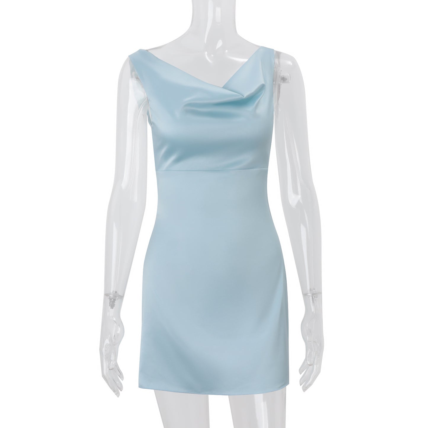 Solid Color Boat Neck Backless Hugging Satin Silk Dress