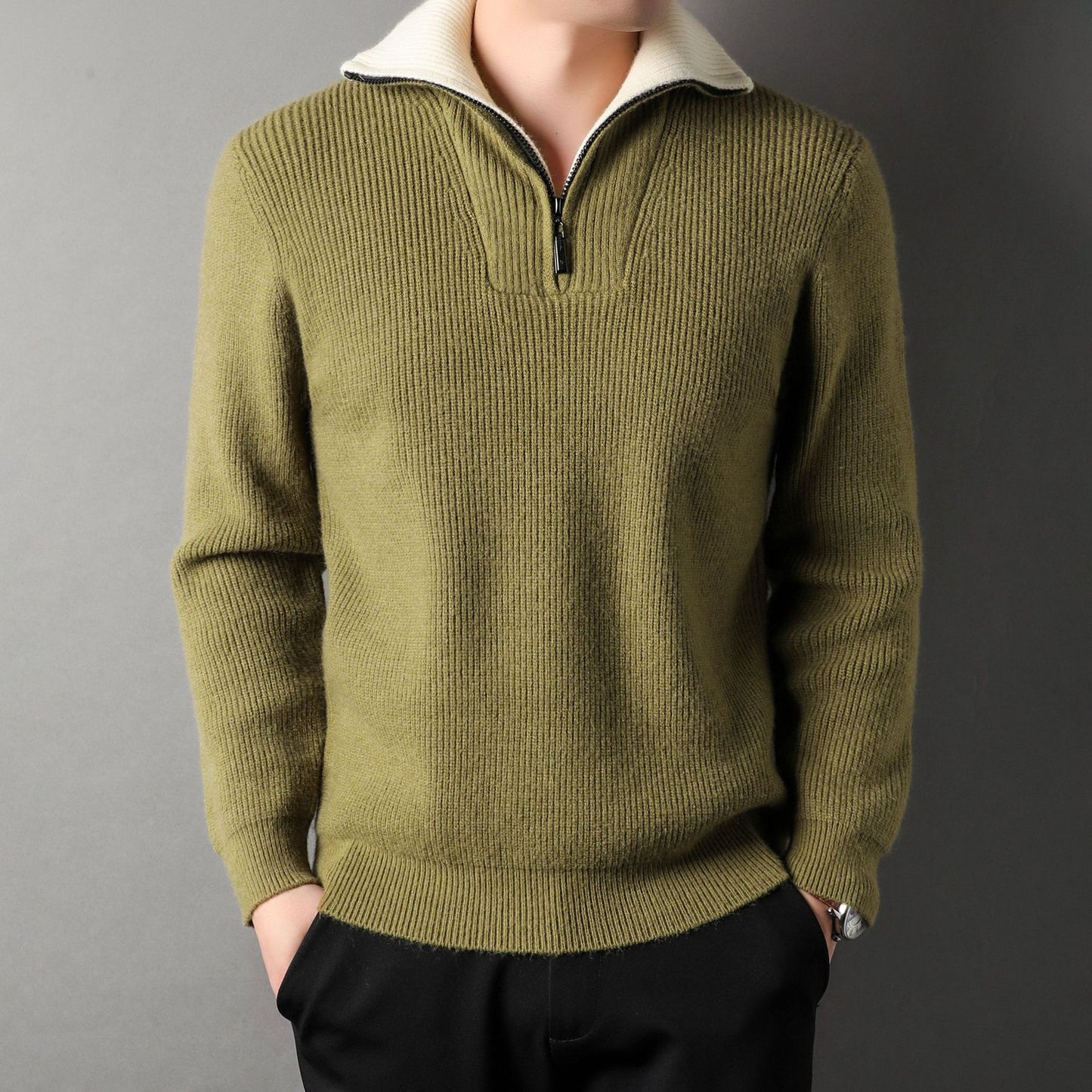 Twisted Jacquard Lapel Sweater Cardigan Men