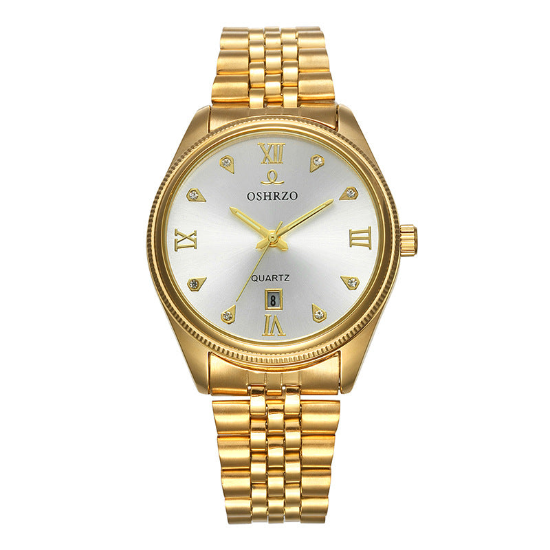 Watches wholesale non mechanical high grade men's steel belt watch calendar quartz table explosion golden IPG plating