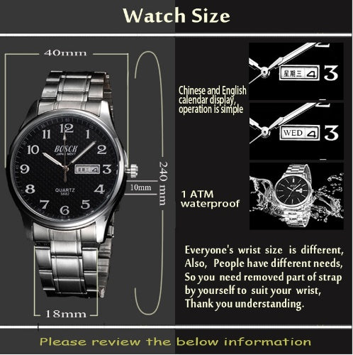 Double calendar men's watch waterproof luminous number quartz watch