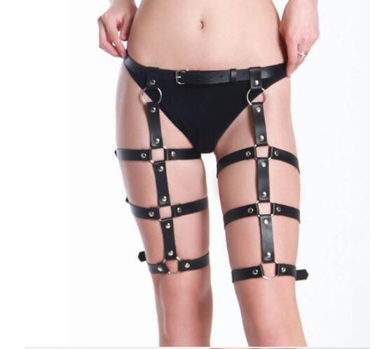 Gothic women's crop top stockings bra bondage cluster harness leg prom dress