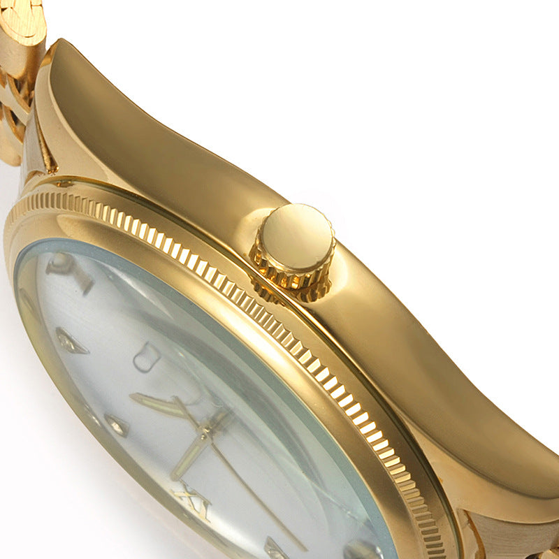 Watches wholesale non mechanical high grade men's steel belt watch calendar quartz table explosion golden IPG plating