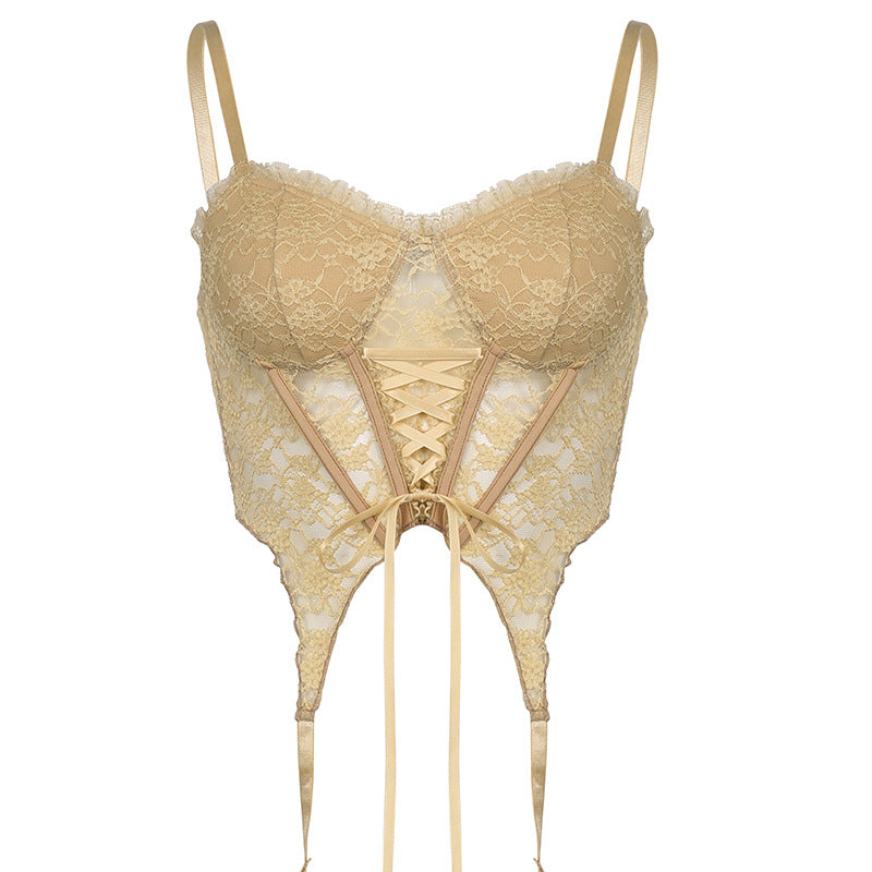 European And American New Lace Mesh Lace Stitching Corset Vest Women