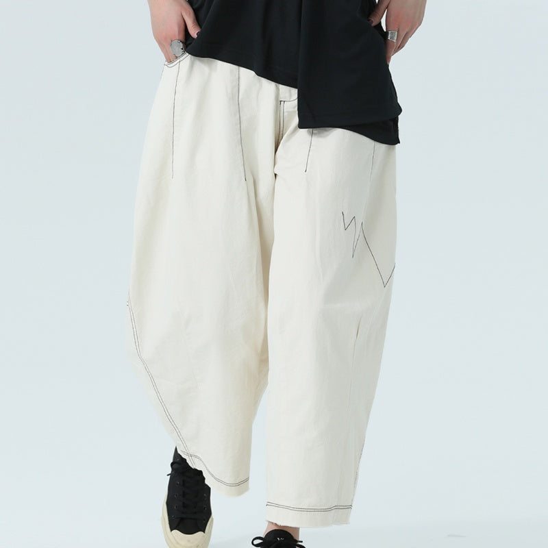 Loose Artistic Wind Line Cropped Wide-leg Pants