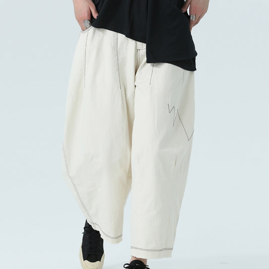 Loose Artistic Wind Line Cropped Wide-leg Pants