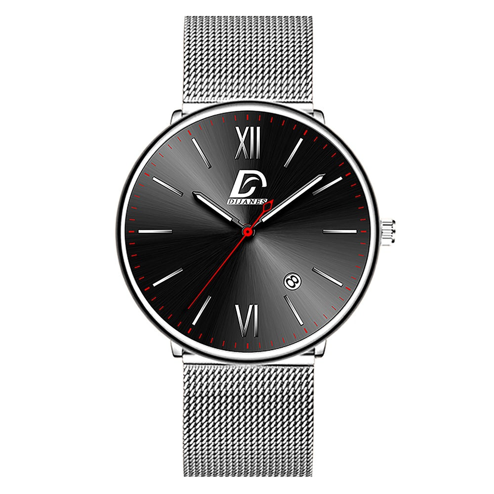 Men's Stainless Steel Calendar Watch Korean Version