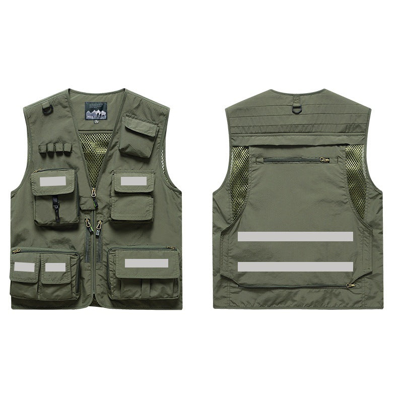 Mens And Womens Workwear Vest With Reflective Strips And Multiple Pockets