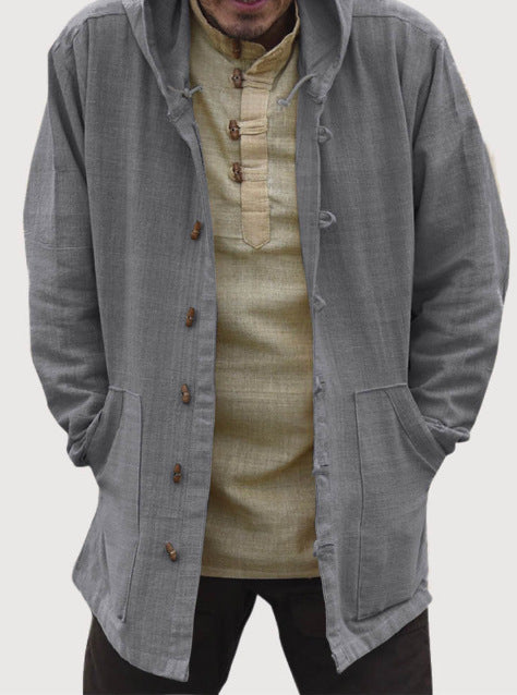 Retro hooded long sleeve solid color casual jacket