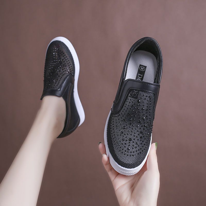Womens Breathable Mesh Hidden-heel White Sneakers