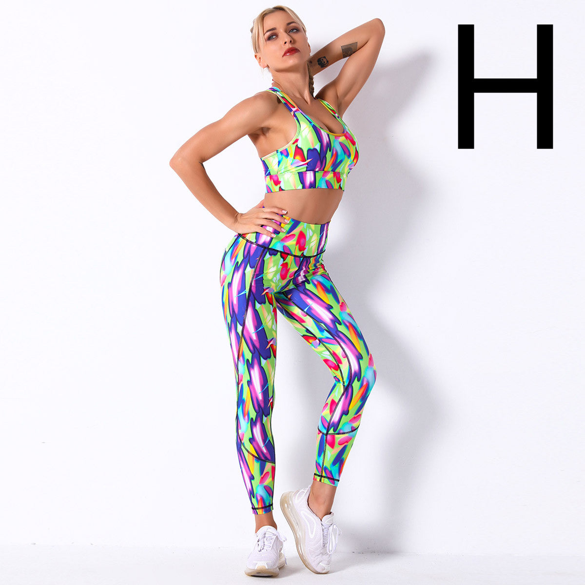 Digital Printing Shockproof Gather Bra Yoga Sports Fitness Suit Set