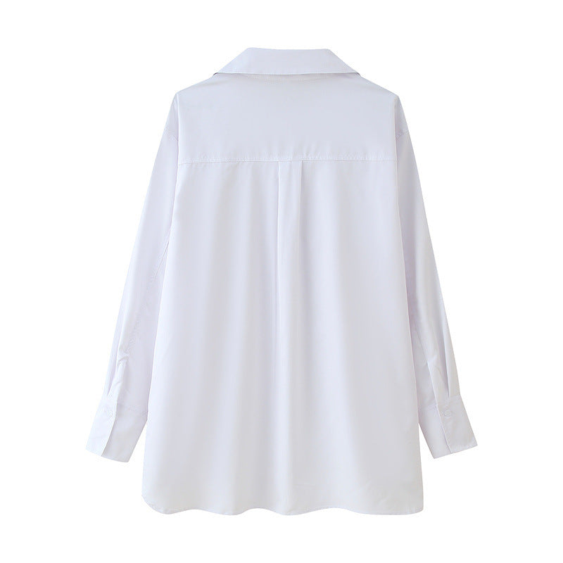Pure Color Tied Large Profile Long Sleeve Shirt
