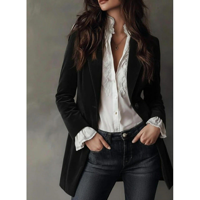 Womens Velvet Blazer With Long Sleeves For A Refined Look