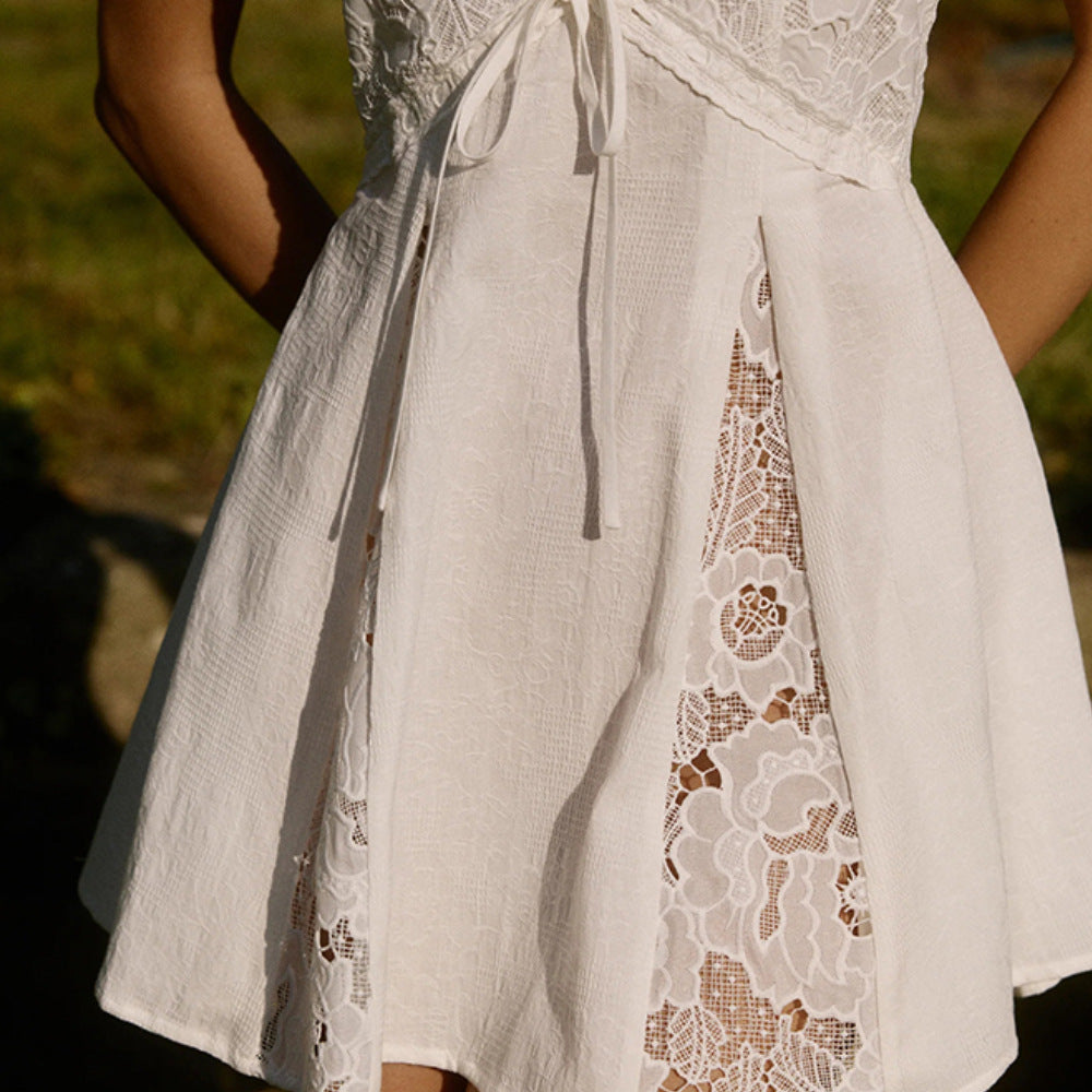 Solid-color Sexy Lace Hollow-out Beach Dress
