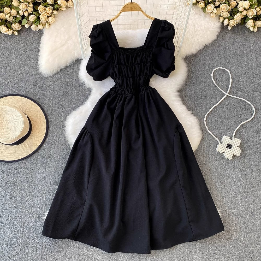Bubblesleeve Squareneck Waistcinching Dress