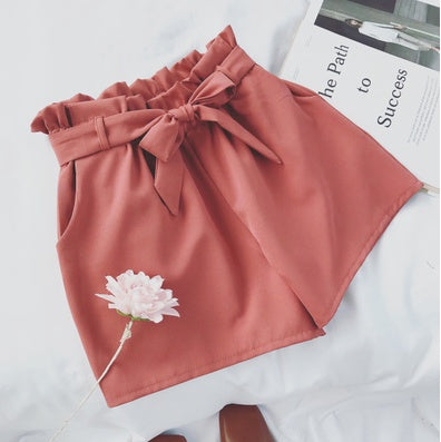 Summer Korean Bow Tie Shorts Loose slimming high waist wide leg pants hot pants