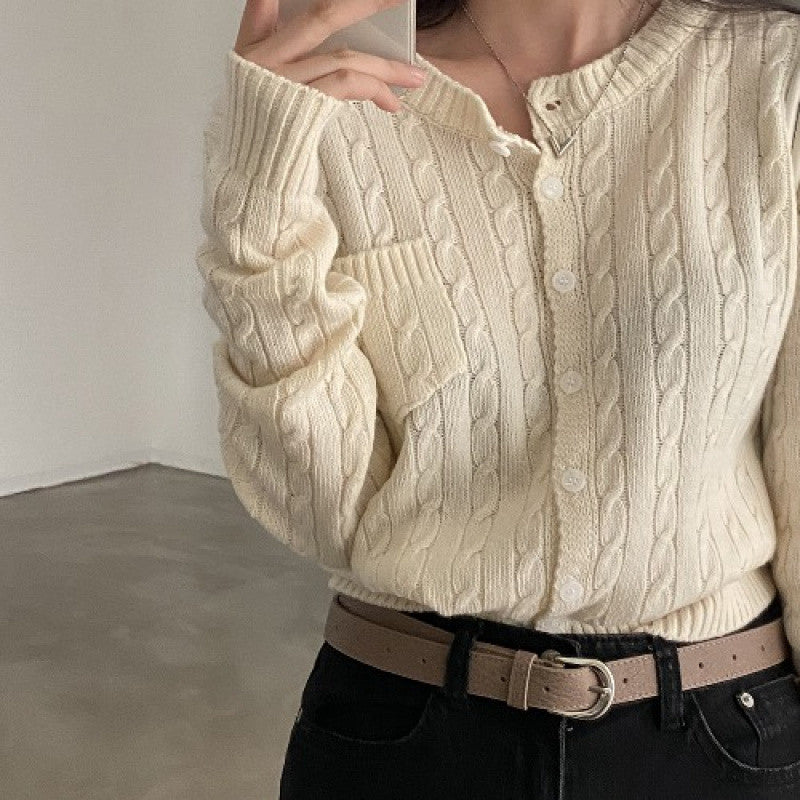 Korean Ins Casual Hemp Pattern Long Sleeve Knitted Sweater Cardigan