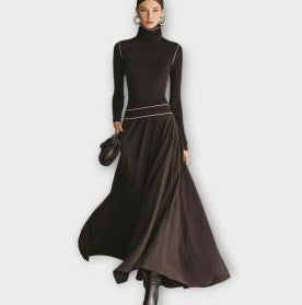 Womens French-style Elegant High-neck Long-sleeve Dress