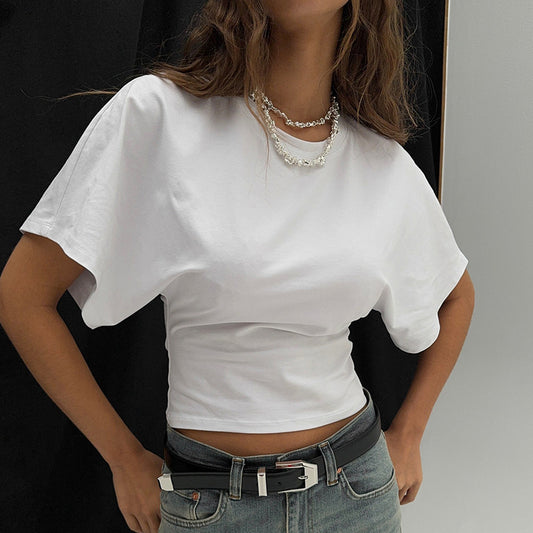 Summer Loose Cover Belly Slim Sweet Spicy Design Sense Shoulder Top