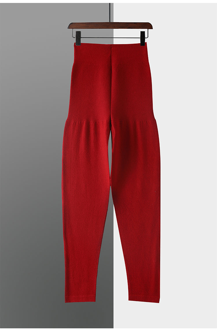 Efterårs- og vinter-dameuld-bukser varme ni-punkts leggings