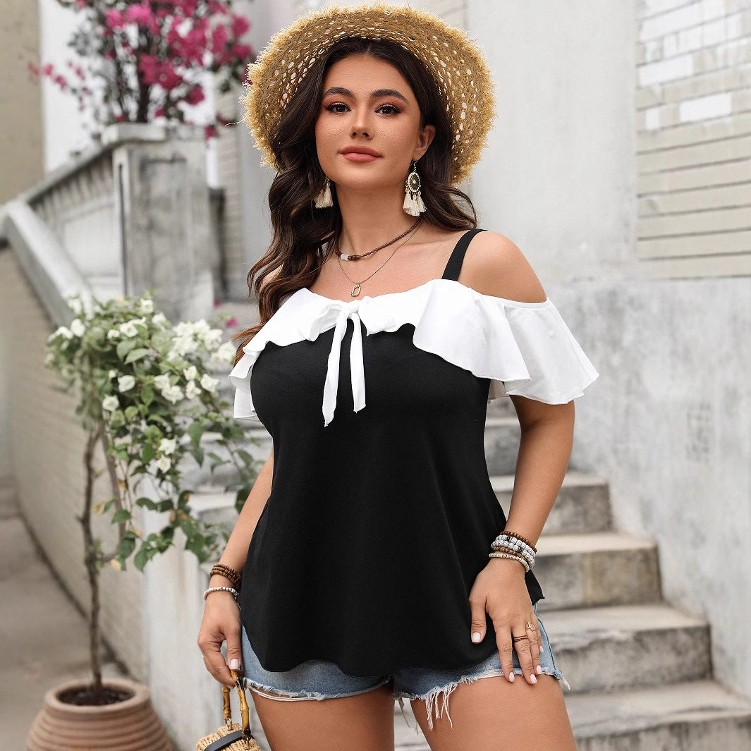 Off-the-shoulder One-shoulder Lotus Sleeve Spaghetti Strap Short Sleeve