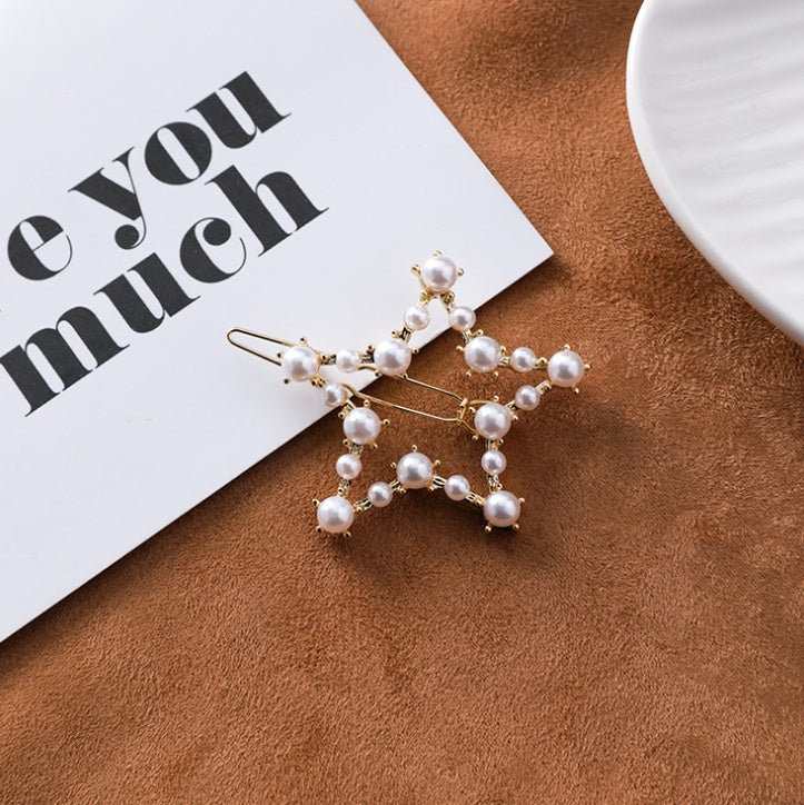 Japan and South Korea simple love circle a word clip five-pointed star triangle geometry pearl hairpin bangs clip