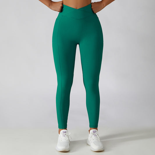 Trådlomme højtaljet fitness skinny fersken hofteløftende løbetræningsbukser