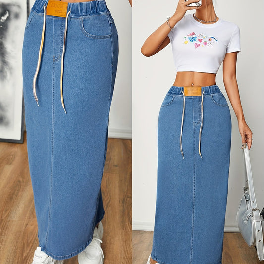 Womens A-line Denim Skirt With A Drawstring Waist For A Snug Or Loose Fit