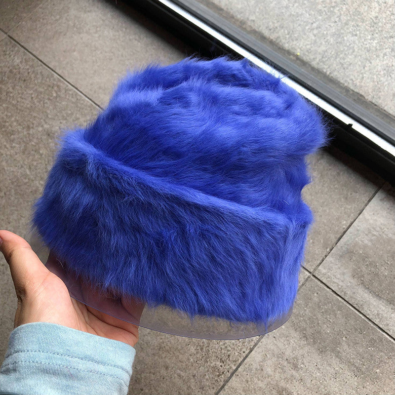 Plush Gentle Rabbit Fur Knitted Pile Heap Cap