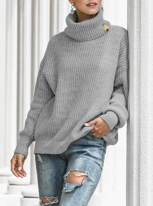 Autumn And Winter New Button Knitted Pullover Turtleneck Sweater