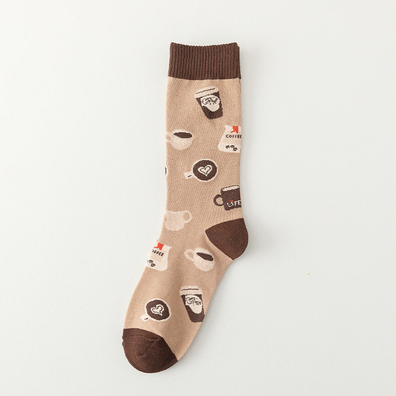 Female Personality Cartoon Letter Coffee Socks Are Comfortable And Sweat Wicking