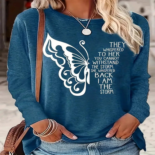 Dame langærmet 3D-printet sweatshirt med rund hals