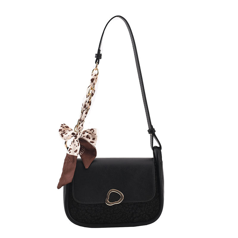 Stitching Lamb Velvet PU Small Round Bag