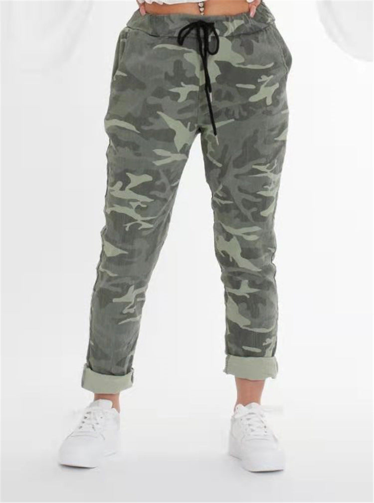 Ripped And Beltless Gray Printed Women's Trousers