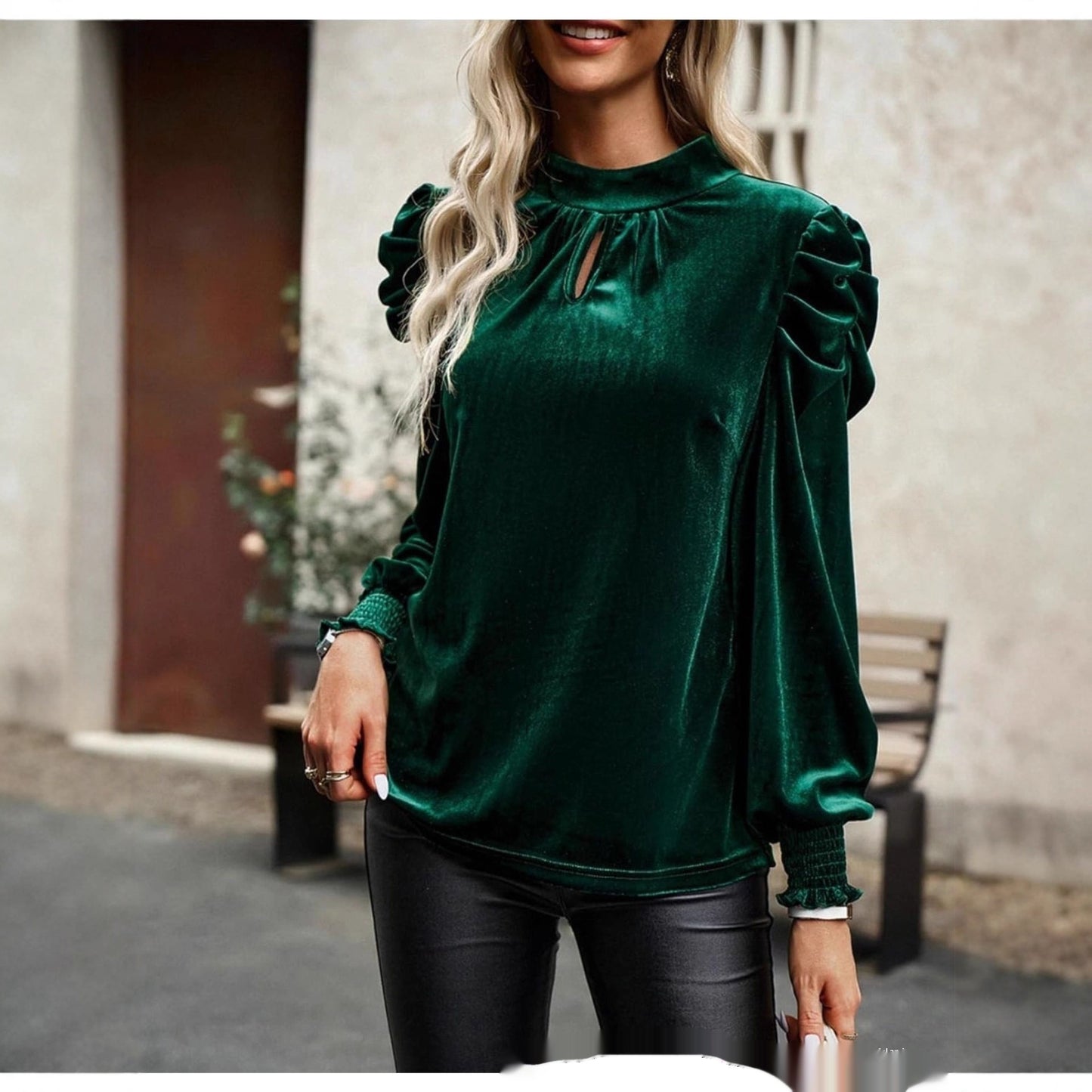 Womens Elegant Casual Long-sleeve Round-neck Shirt