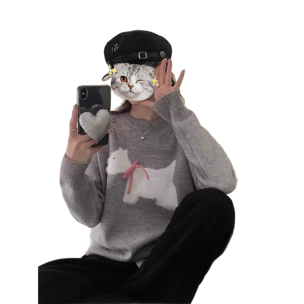 Puppy Jacquard Korean Pullover Sweater