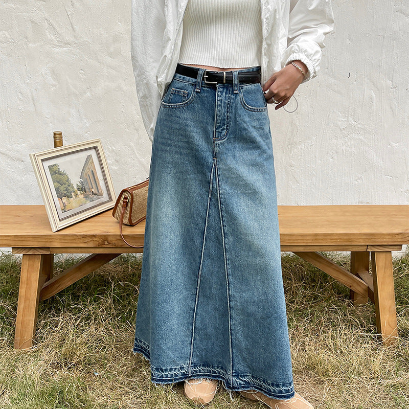 Women's High Waist Retro Denim Skirt
