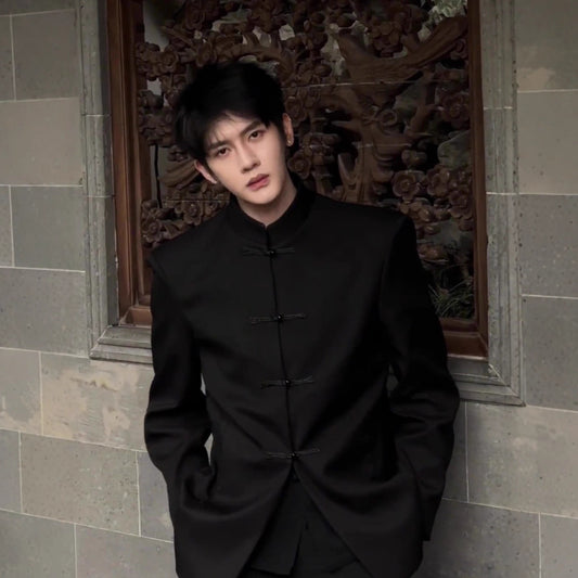 Stylish Edgy Zhongshan Jacket With A Patchwork Design