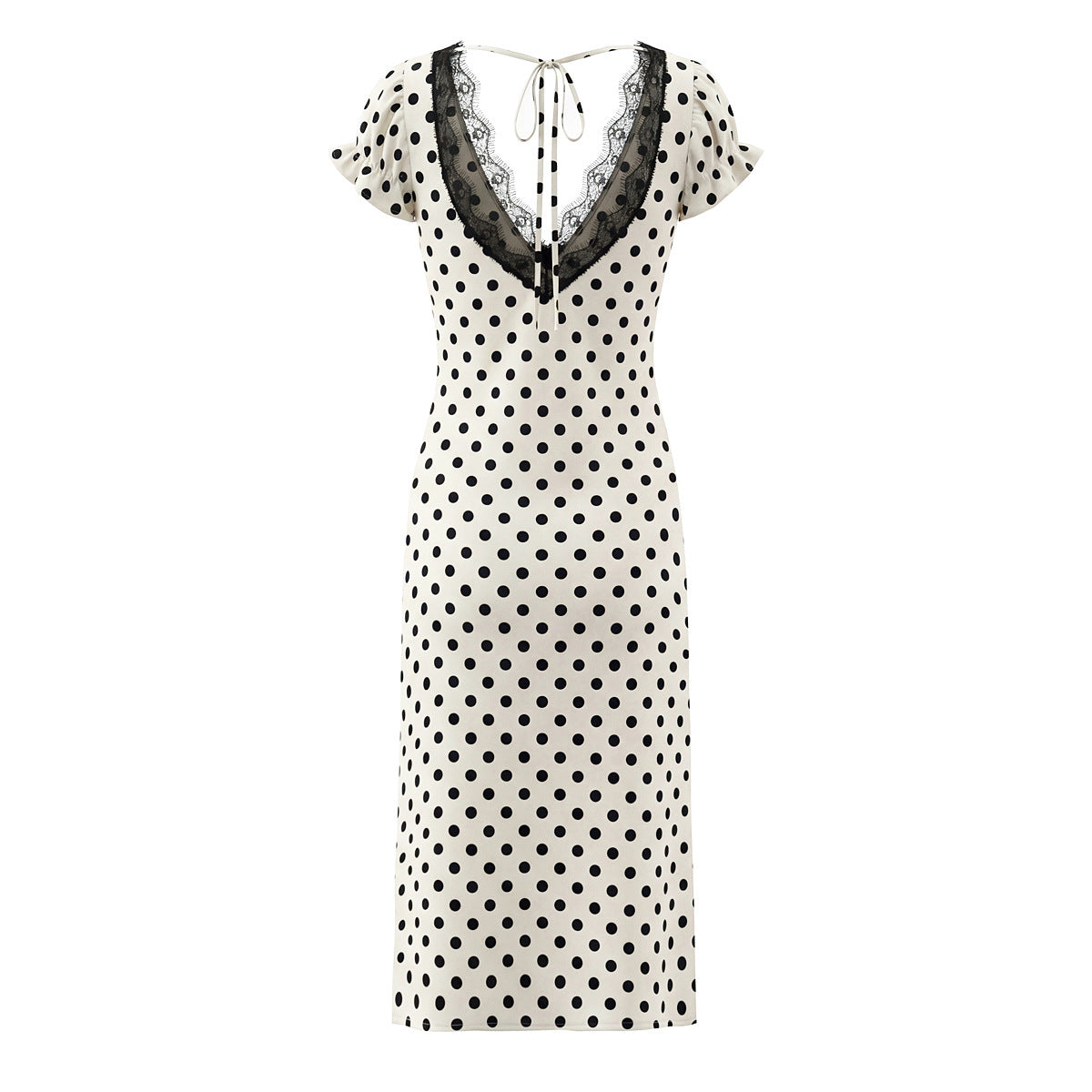 Casual Lace V-neck Design Printed Polka Dot Dress