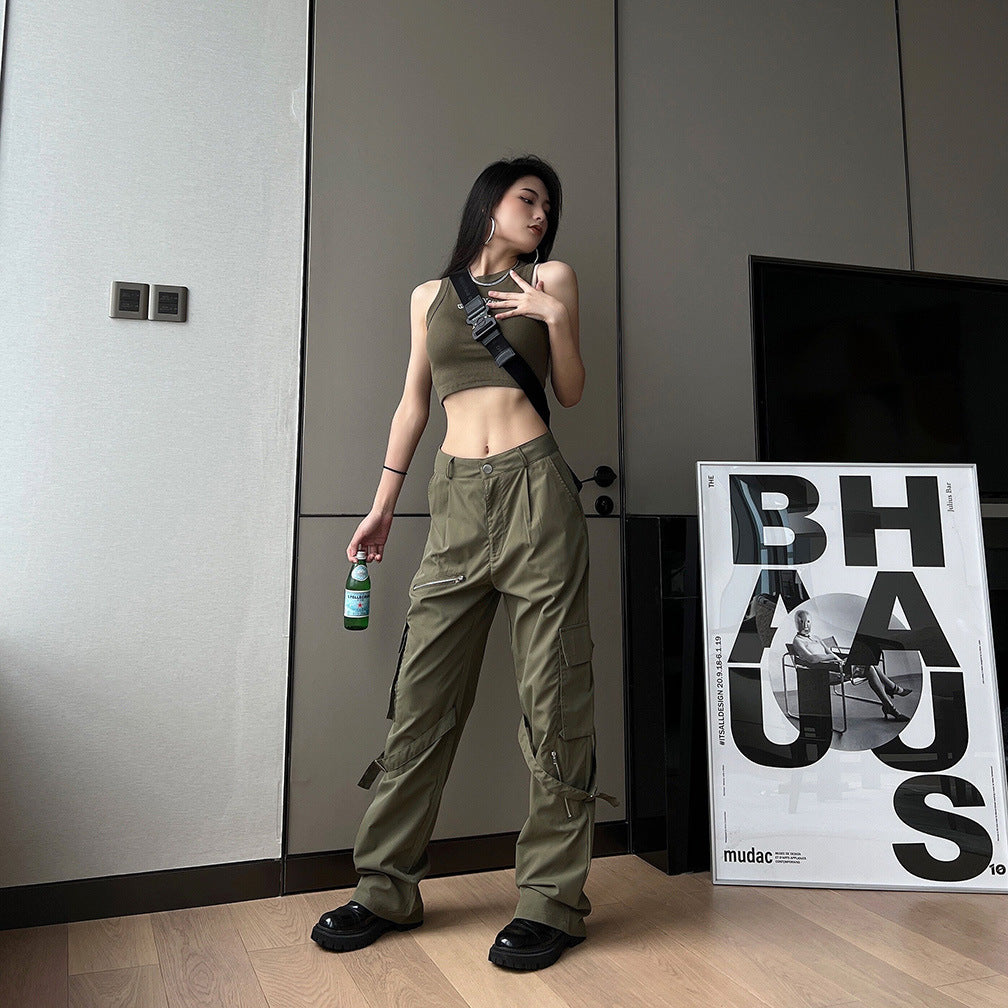 Retro Slimming Overalls With Multiple Pockets