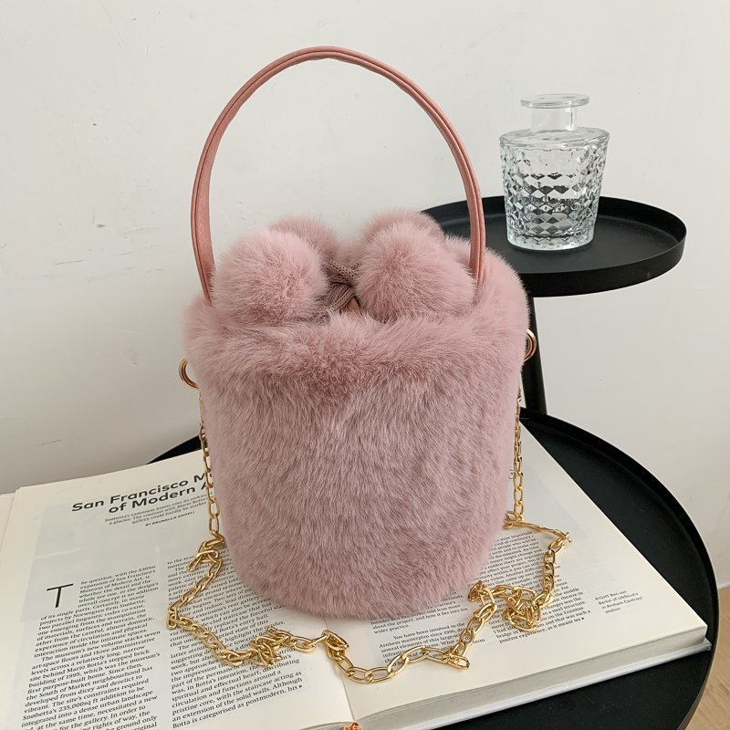 Women's Fashion Drawstring Anti-theft Fur Ball Shoulder Crossbody Bag