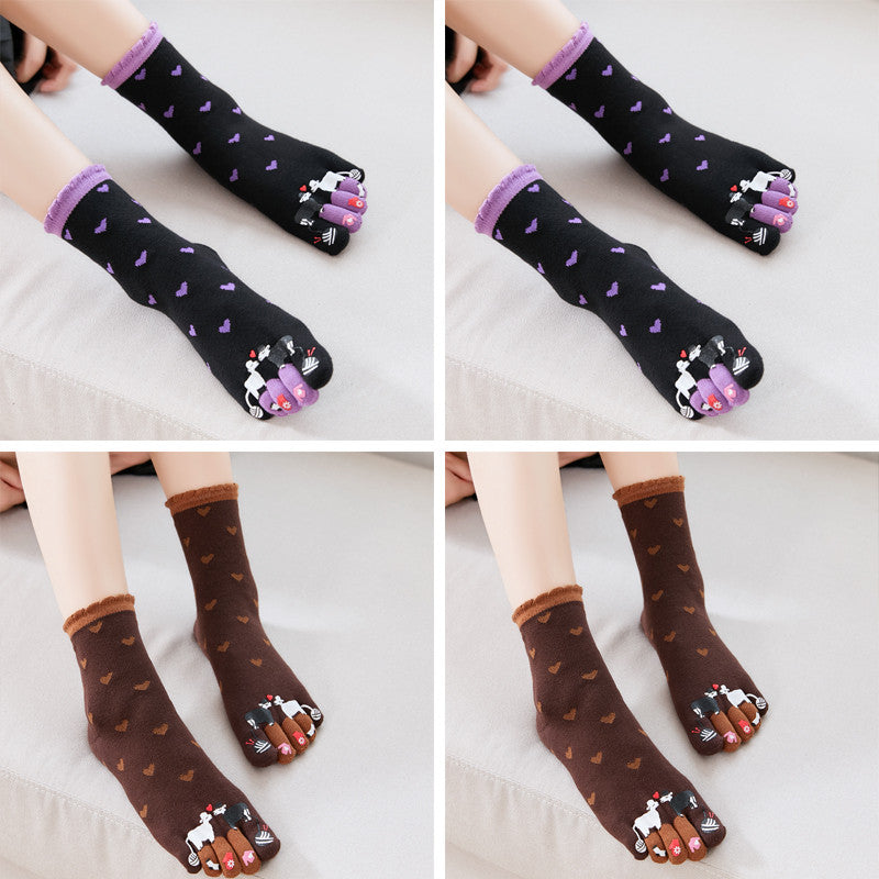 Autumn and Winter Cotton Five-finger Socks Women's Tube