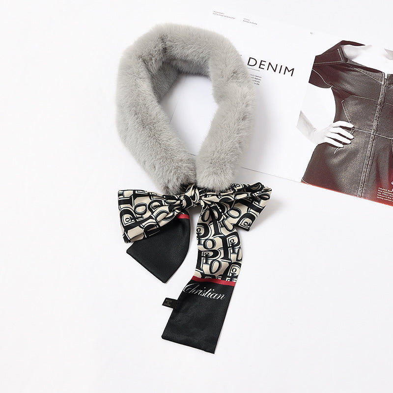 Faux Rex Rabbit Fur Ribbon Fur Collar Bowknot Bib