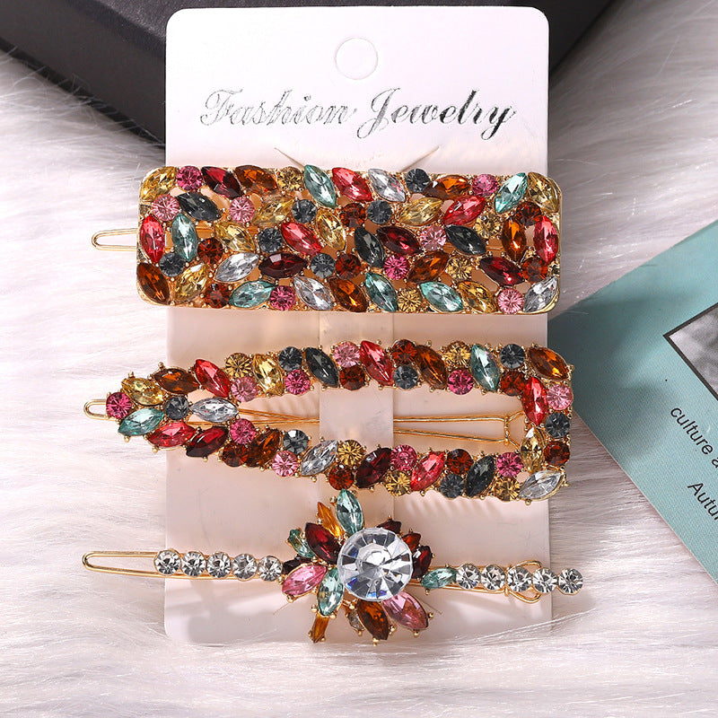 Temperament color diamond flower hairpin