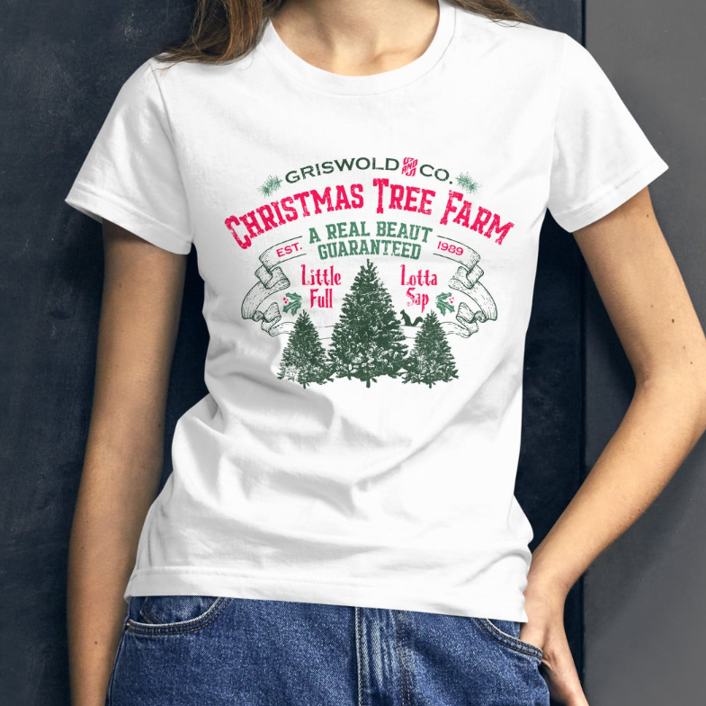 European And American Griswold Tree Farm Digital Printing Casual Round Neck T-shirt