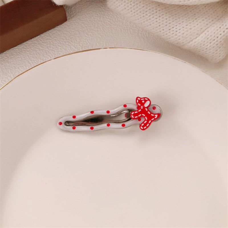 Red Stereo Love Heart-shaped Hairpin French Retro Dots Willow Leaf Clip