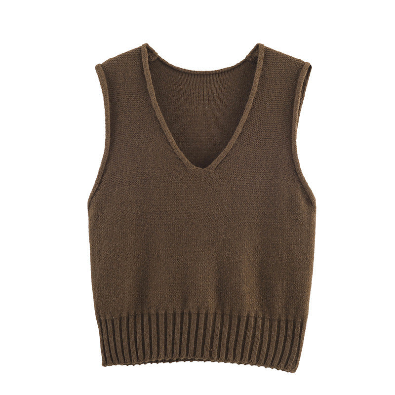Women's French Style Loose V-neck Solid Color Vest