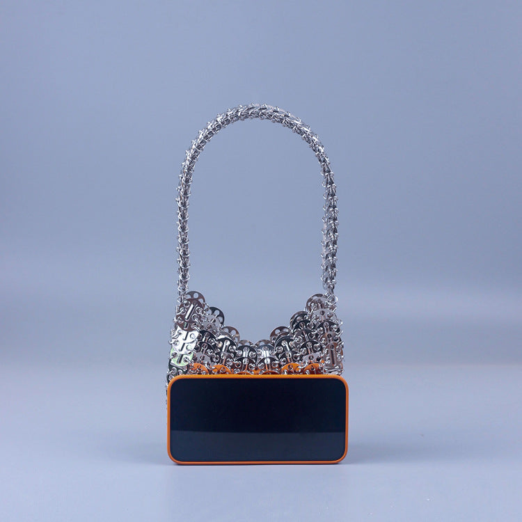 Silver Paillette Portable Handmade Bag High Texture
