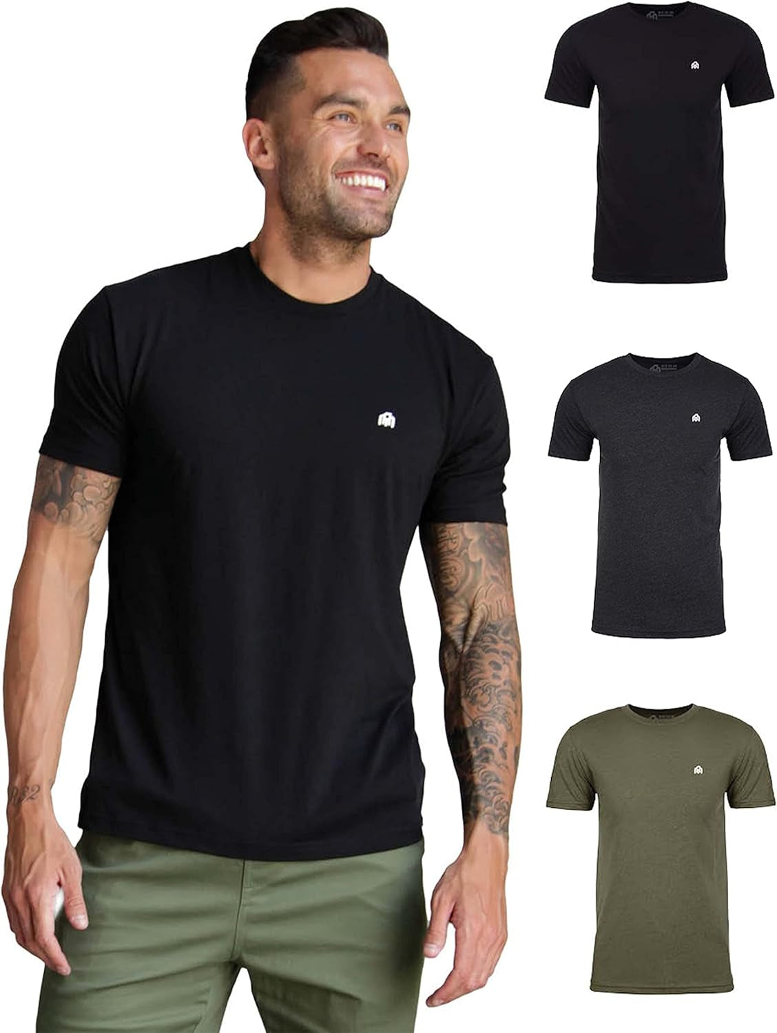 Mens T Shirt with Logo - Short Sleeve Crew Neck Soft Fitted Tees S - 4XL Fresh Classic Basic Tshirts